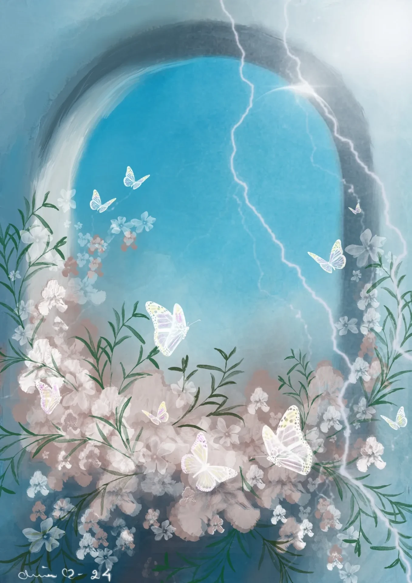 Archway with lightning and butterflies